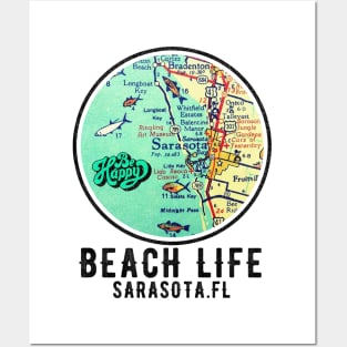 Sarasota Florida Beach Life coastal Living Vintage Map Vibe Posters and Art